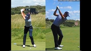 Justin Thomas golf swing  Long Iron faceon amp downtheline July 2017 [upl. by Ehsom]